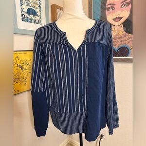 J Jill Women's Navy Striped Top L